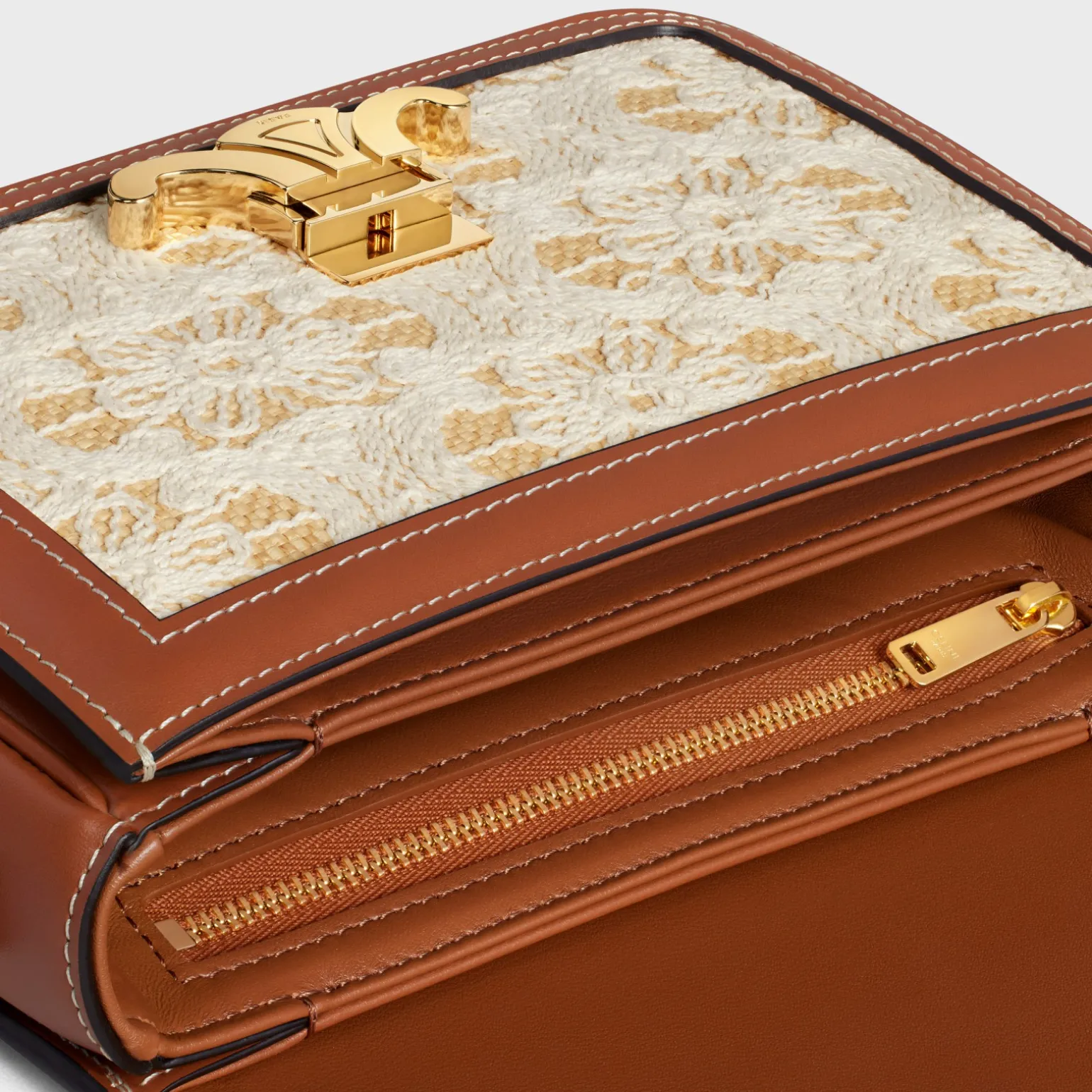 TEEN TRIOMPHE BAG in RAFFIA EFFECT TEXTILE WITH TRIOMPHE EMBROIDERIES