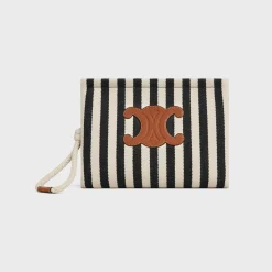 THAIS POUCH in STRIPED TEXTILE AND CALFSKIN