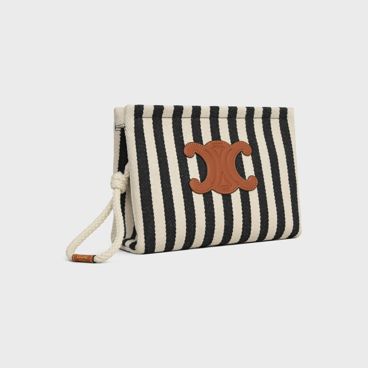 THAIS POUCH in STRIPED TEXTILE AND CALFSKIN