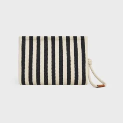 THAIS POUCH in STRIPED TEXTILE AND CALFSKIN