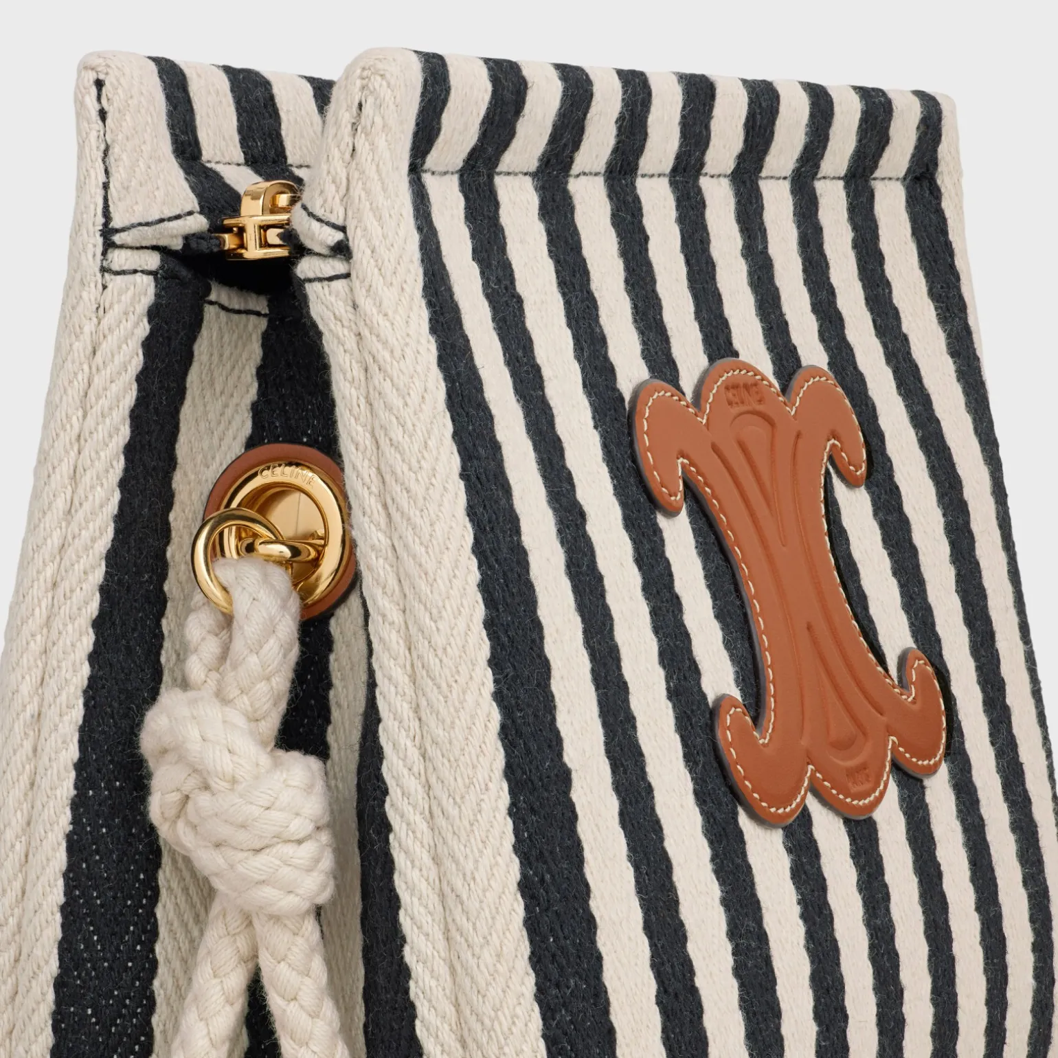 THAIS POUCH in STRIPED TEXTILE AND CALFSKIN