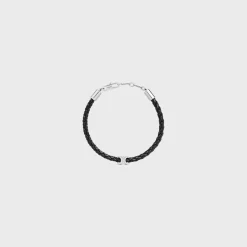 Triomphe Beach Bracelet in Smooth Calfskin and Brass with Rhodium Finish