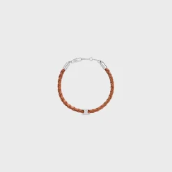 Triomphe Beach Bracelet in Smooth Calfskin and Brass with Rhodium Finish