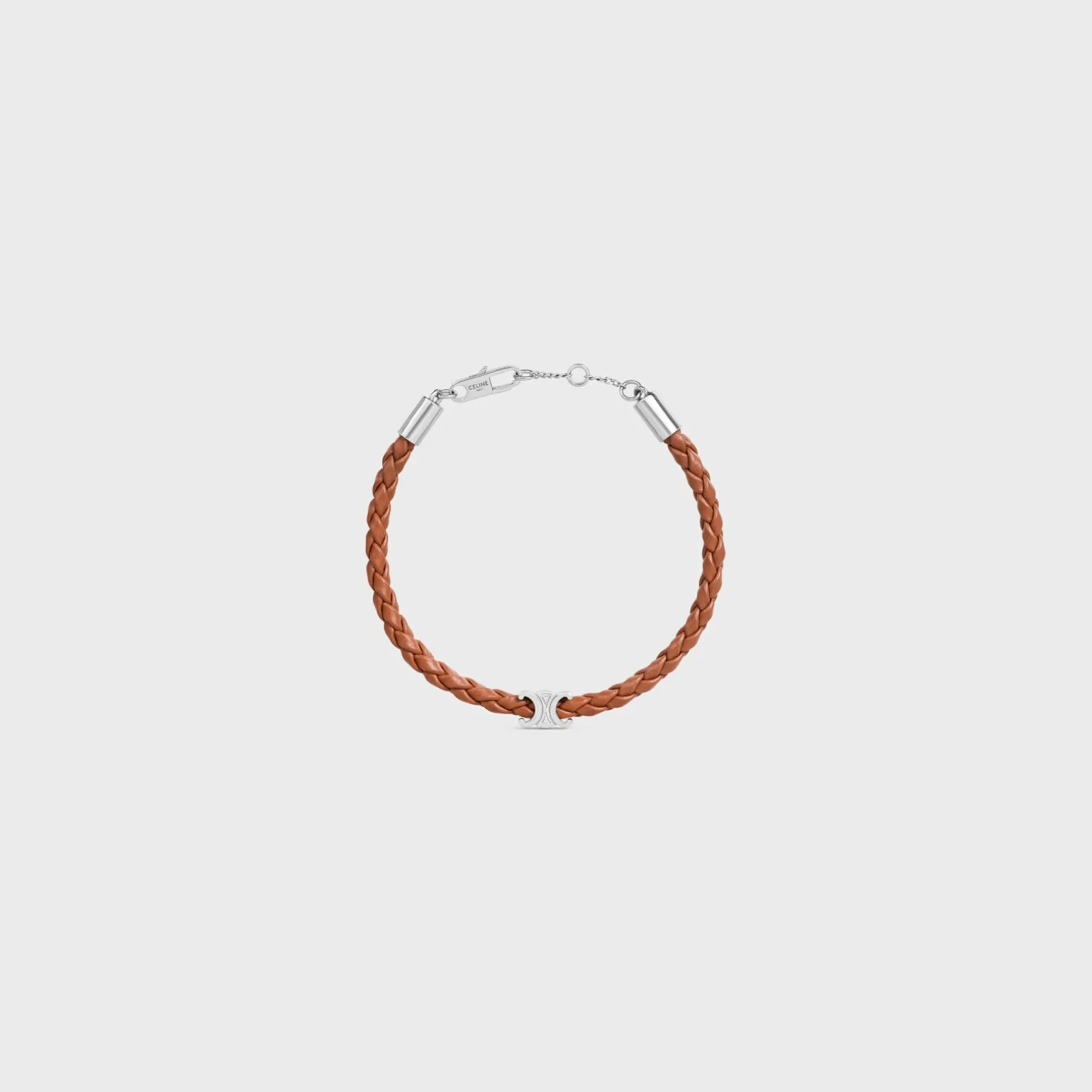 Triomphe Beach Bracelet in Smooth Calfskin and Brass with Rhodium Finish