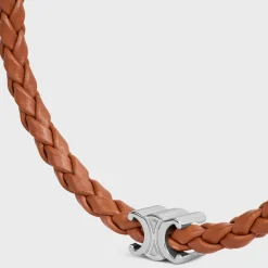 Triomphe Beach Bracelet in Smooth Calfskin and Brass with Rhodium Finish