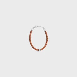 Triomphe Beach Bracelet in Smooth Calfskin and Brass with Rhodium Finish