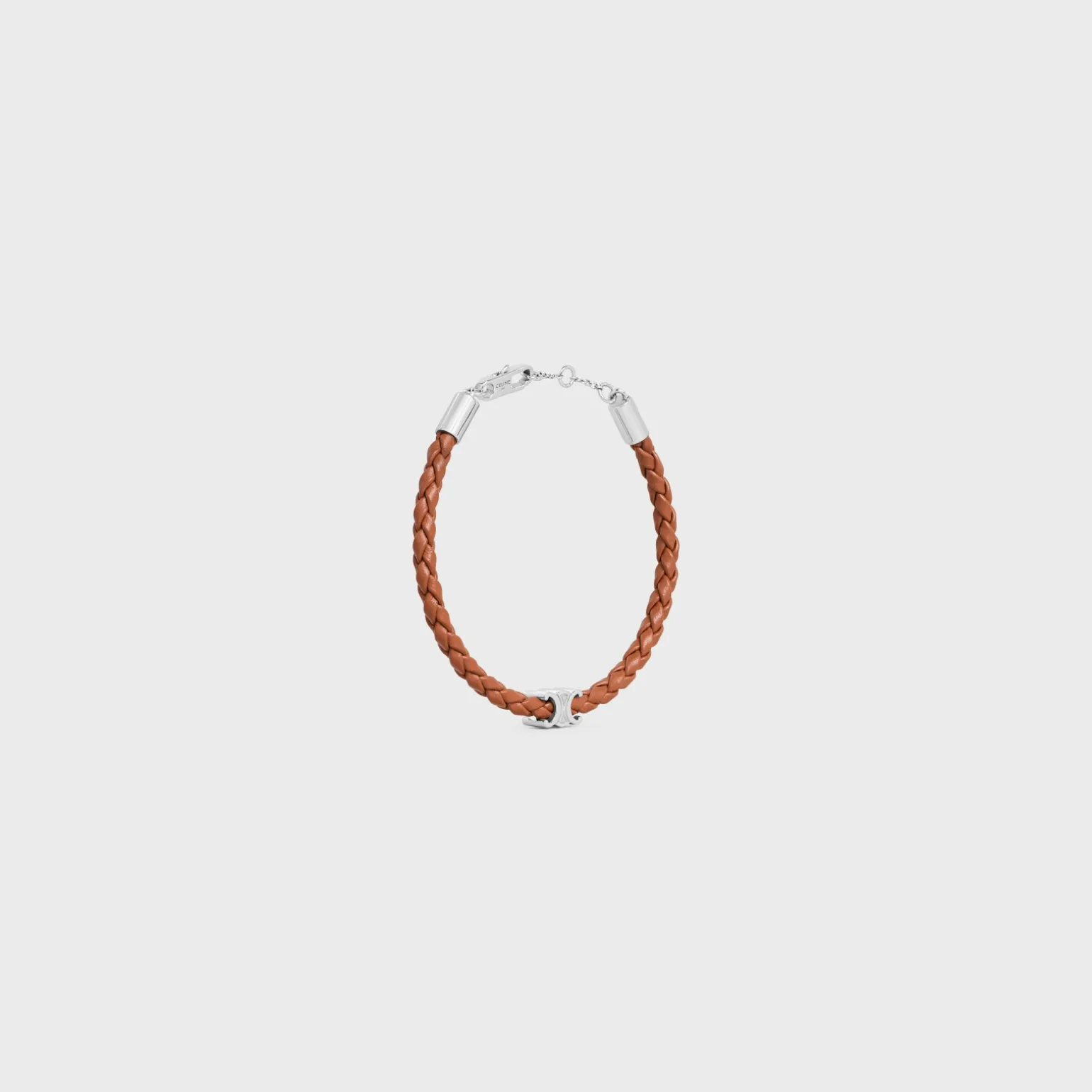 Triomphe Beach Bracelet in Smooth Calfskin and Brass with Rhodium Finish