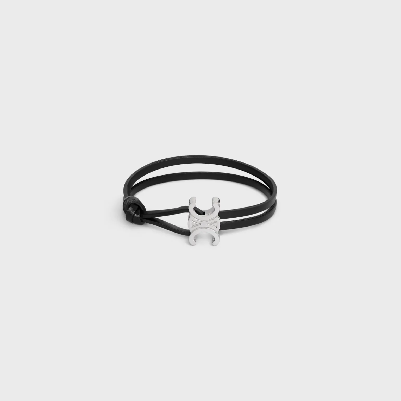 Triomphe Clasp Bracelet in Calfskin and Brass with Rhodium Finish