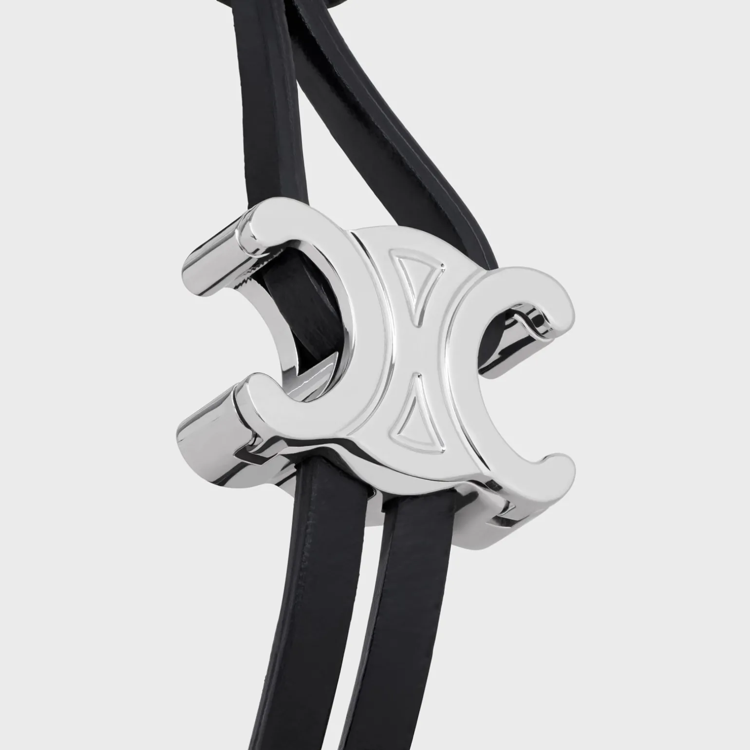 Triomphe Clasp Bracelet in Calfskin and Brass with Rhodium Finish