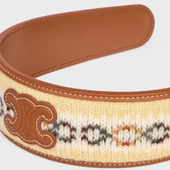 Triomphe Fair Isle Headband in Wool and Calfskin
