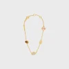 Triomphe Indie Bracelet in Brass with Gold Finish, Rutilated Quartz, Pink Quartz and Tiger Eye