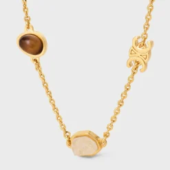 Triomphe Indie Bracelet in Brass with Gold Finish, Rutilated Quartz, Pink Quartz and Tiger Eye