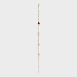 Triomphe Indie Bracelet in Brass with Gold Finish, Rutilated Quartz, Pink Quartz and Tiger Eye