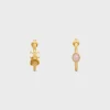 Triomphe Indie Hoops in Brass with Gold Finish, Rutilated Quartz and Pink Quartz
