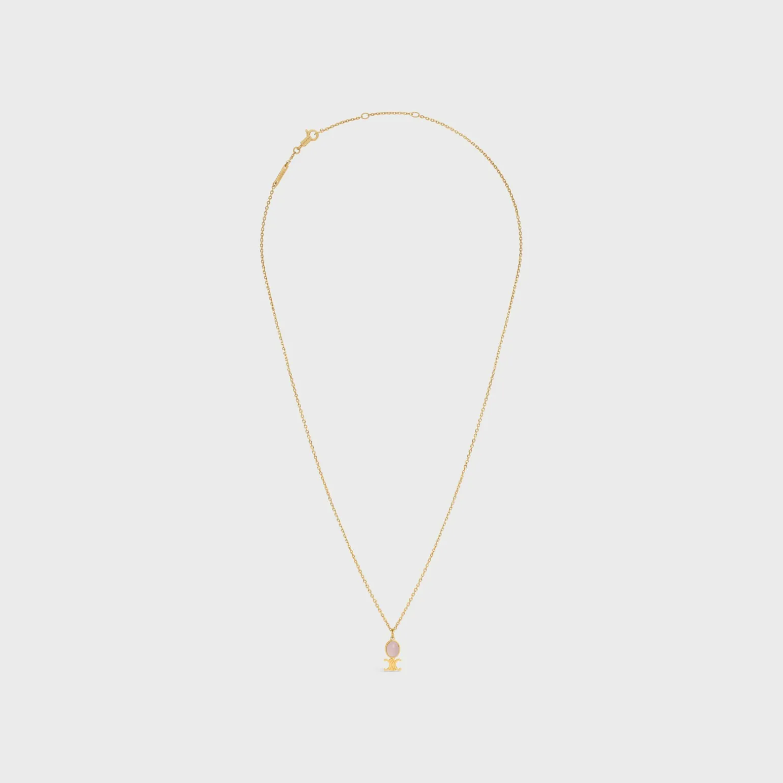 Triomphe Indie Small Necklace in Brass with Gold Finish and Pink Quartz