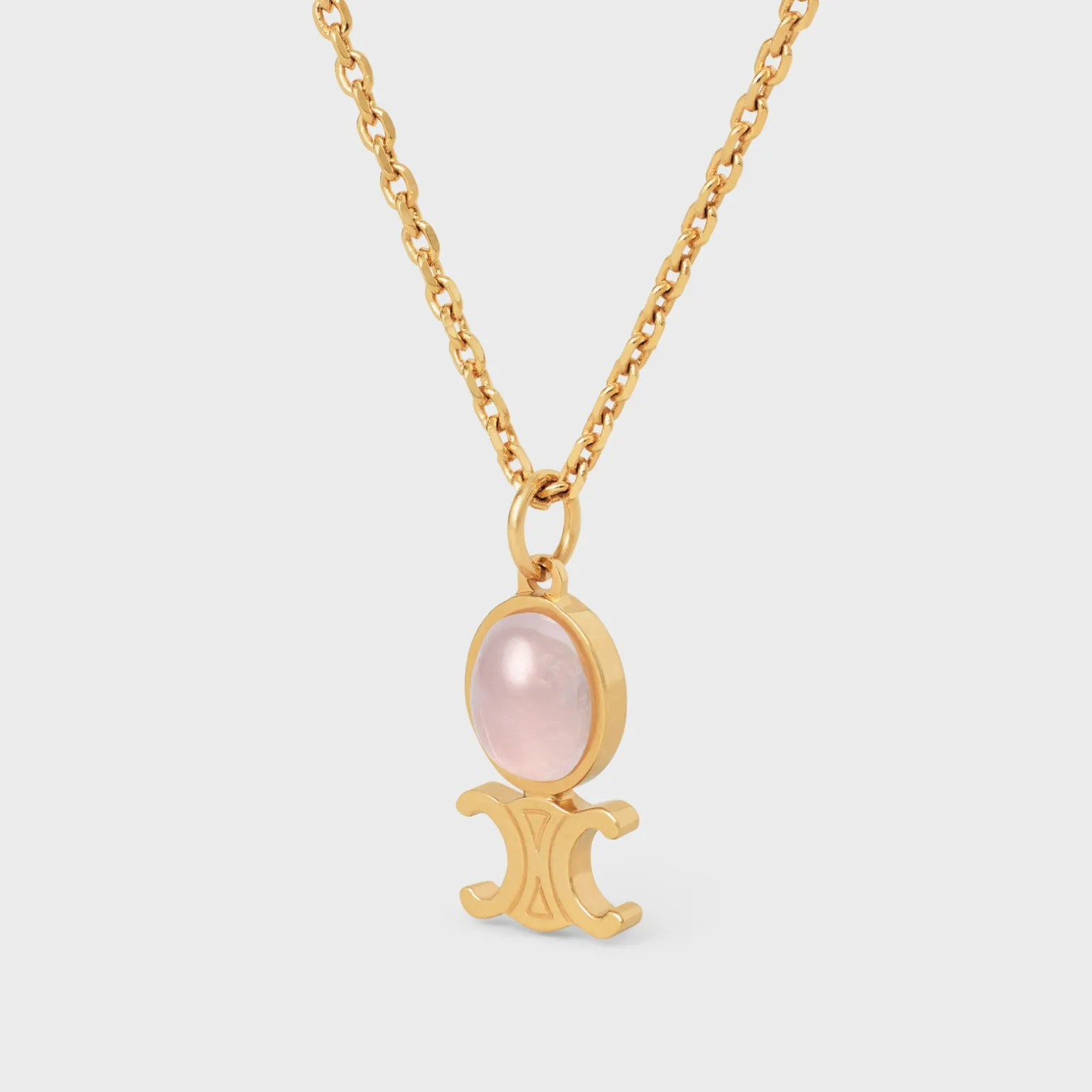 Triomphe Indie Small Necklace in Brass with Gold Finish and Pink Quartz