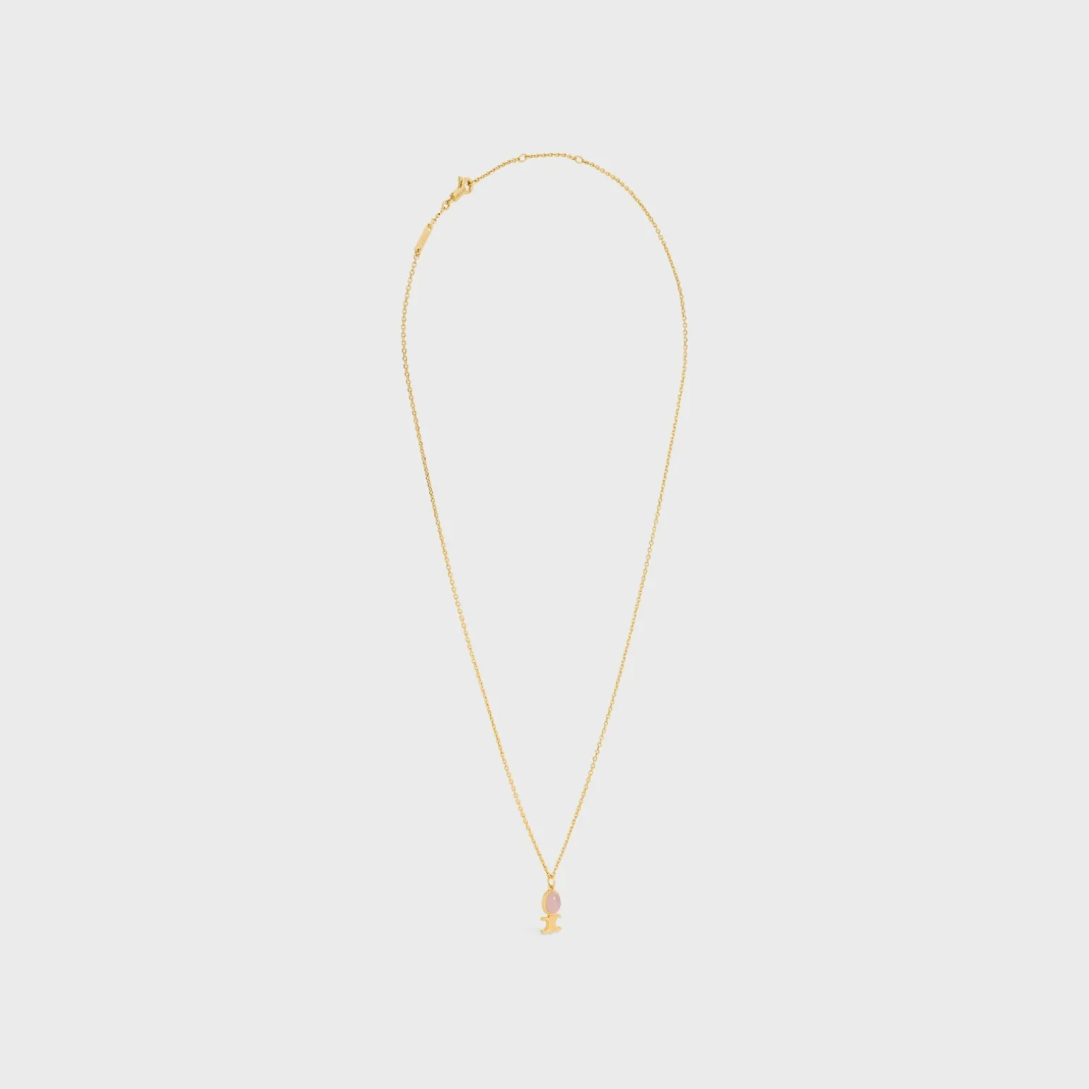 Triomphe Indie Small Necklace in Brass with Gold Finish and Pink Quartz