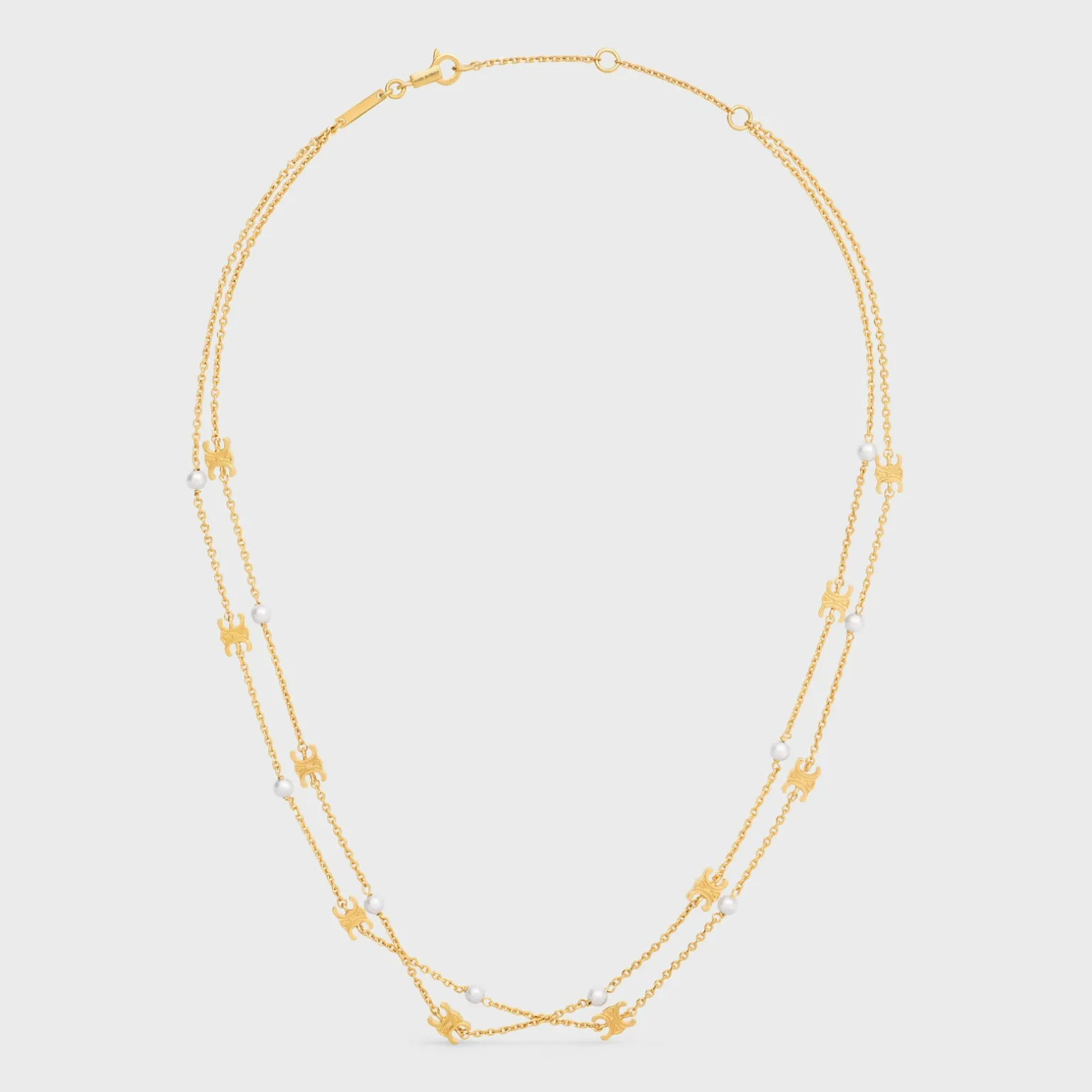 Triomphe Pearl Double Necklace in Brass with Gold Finish and Resin Pearls