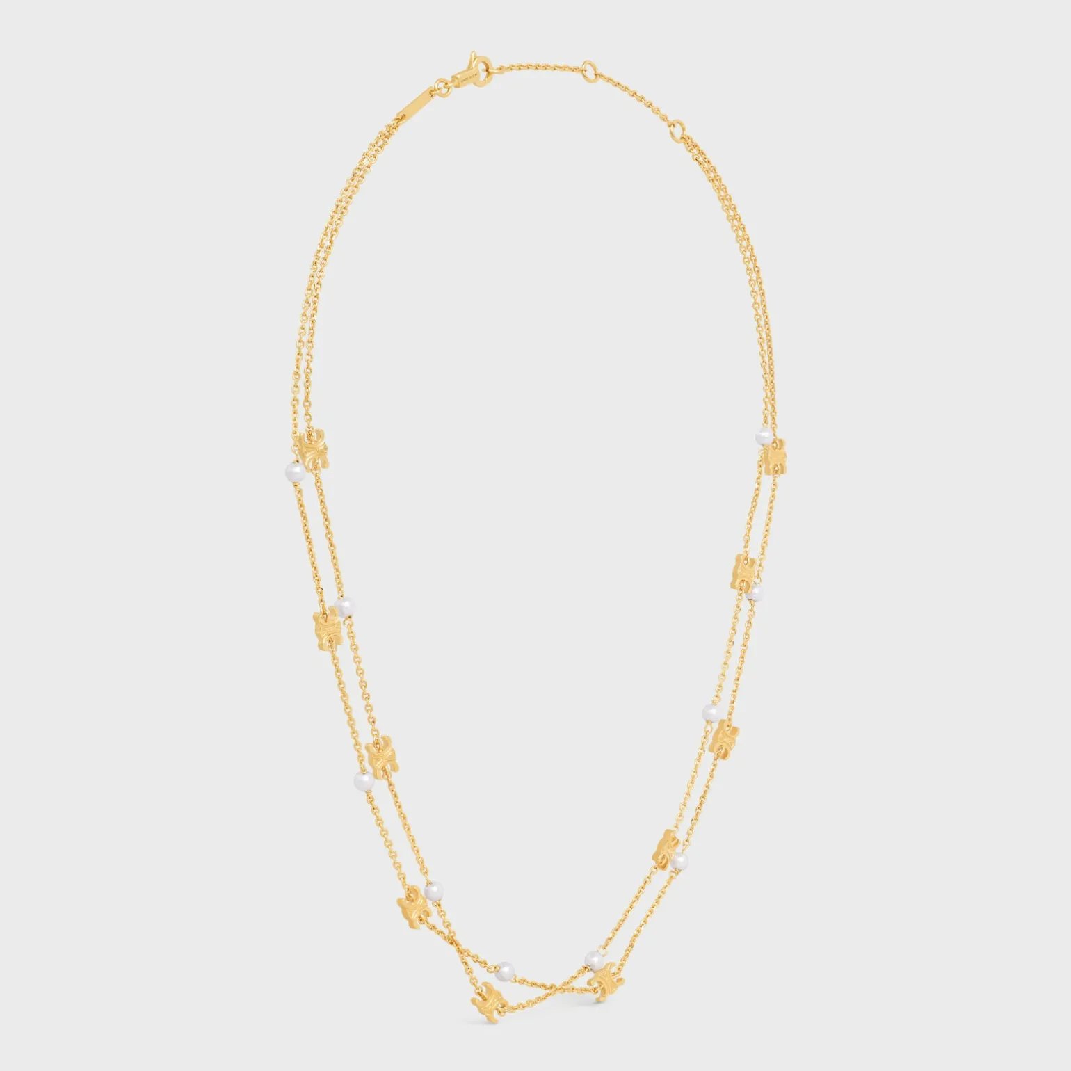 Triomphe Pearl Double Necklace in Brass with Gold Finish and Resin Pearls