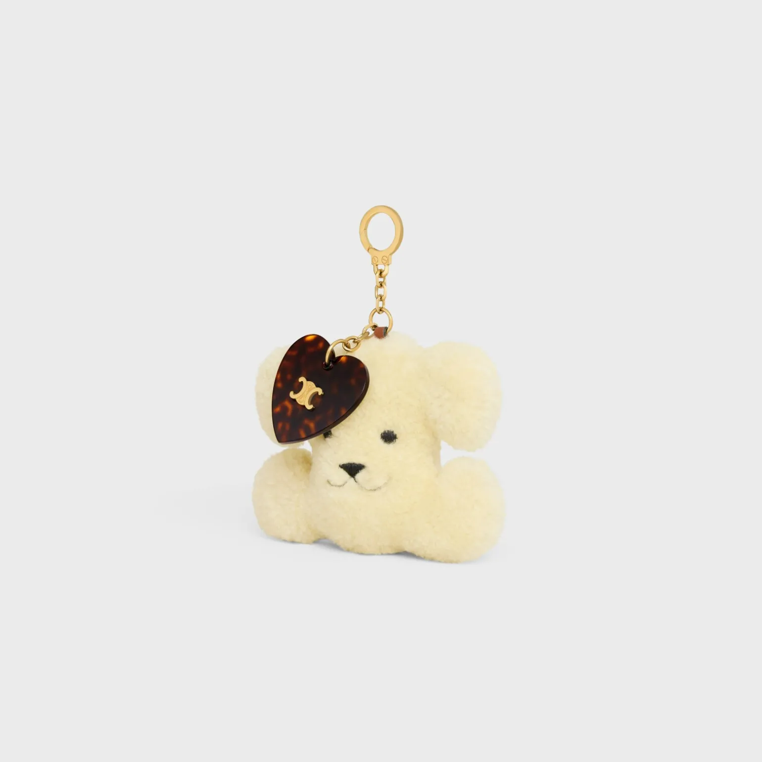 TRIOMPHE pom-pom keyring with heart in SHEARLING AND ACETATE with GOLD FINISHING