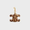 TRIOMPHE pom-pom keyring in PONY WITH LEOPARD PRINT AND CALFSKIN
