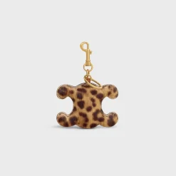 TRIOMPHE pom-pom keyring in PONY WITH LEOPARD PRINT AND CALFSKIN