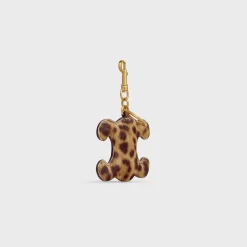 TRIOMPHE pom-pom keyring in PONY WITH LEOPARD PRINT AND CALFSKIN