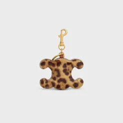 TRIOMPHE pom-pom keyring in PONY WITH LEOPARD PRINT AND CALFSKIN