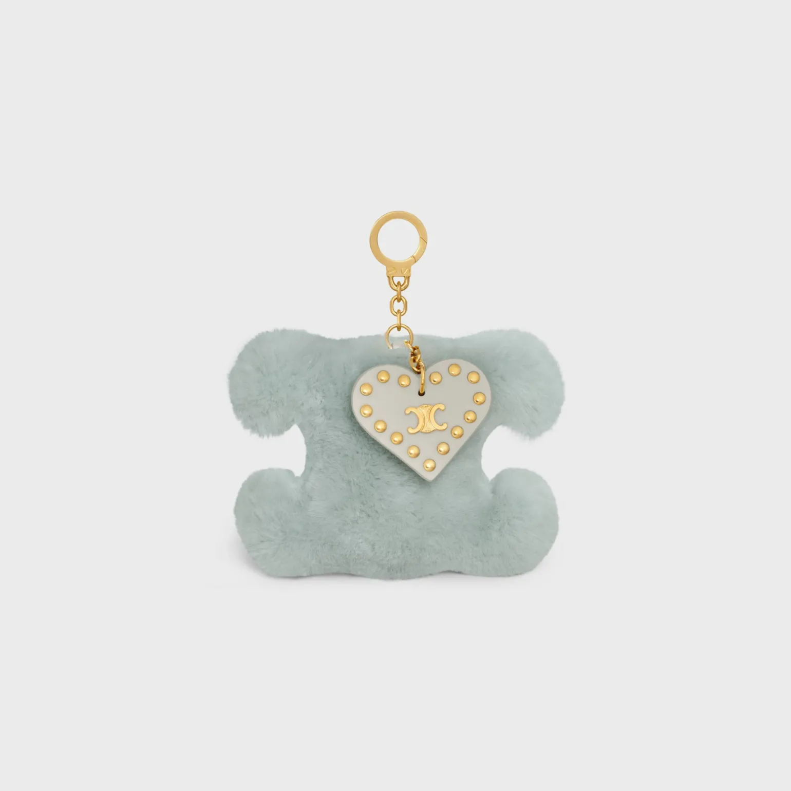TRIOMPHE pom-pom keyring with HEART in SHEARLING AND CALFSKIN with GOLD FINISHING