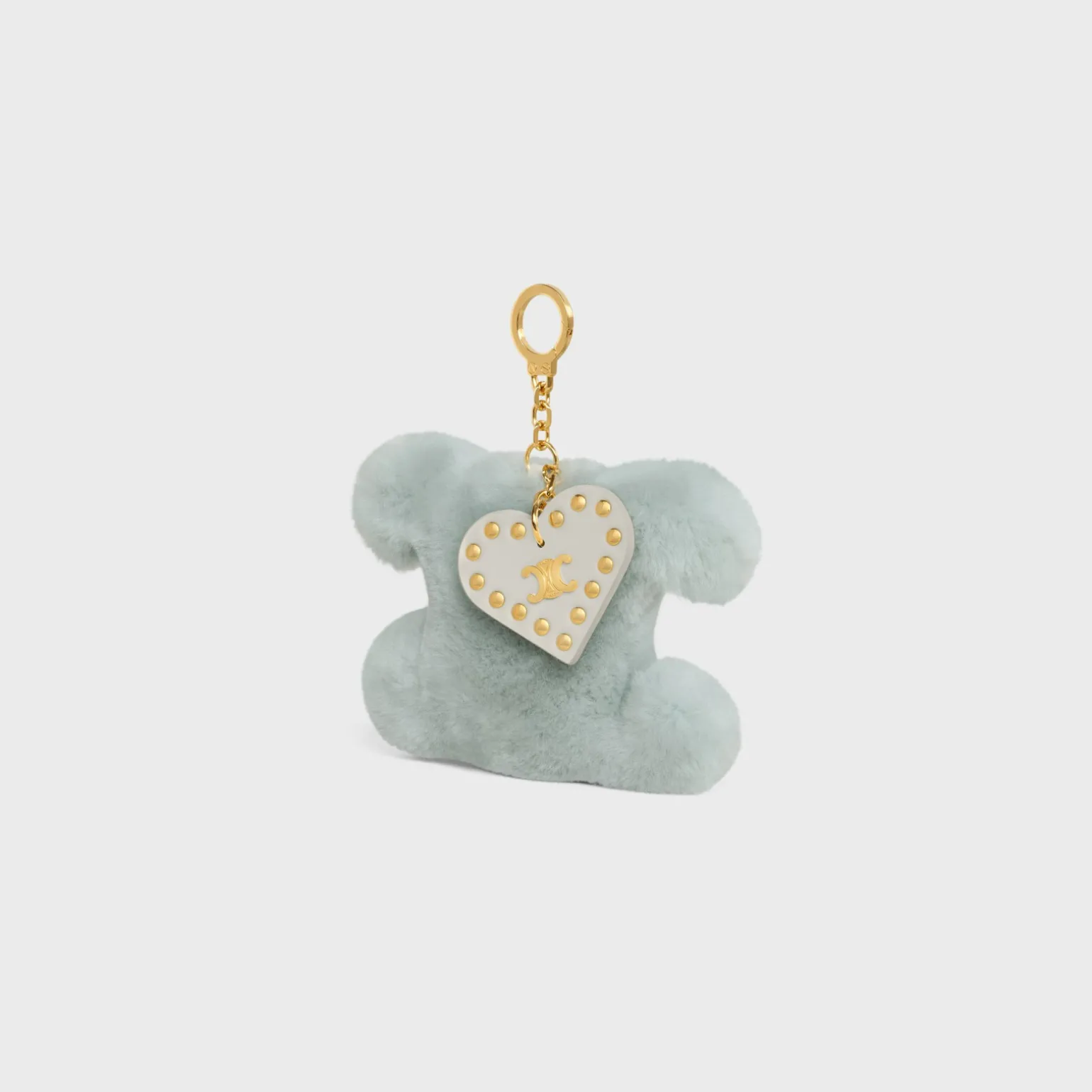 TRIOMPHE pom-pom keyring with HEART in SHEARLING AND CALFSKIN with GOLD FINISHING