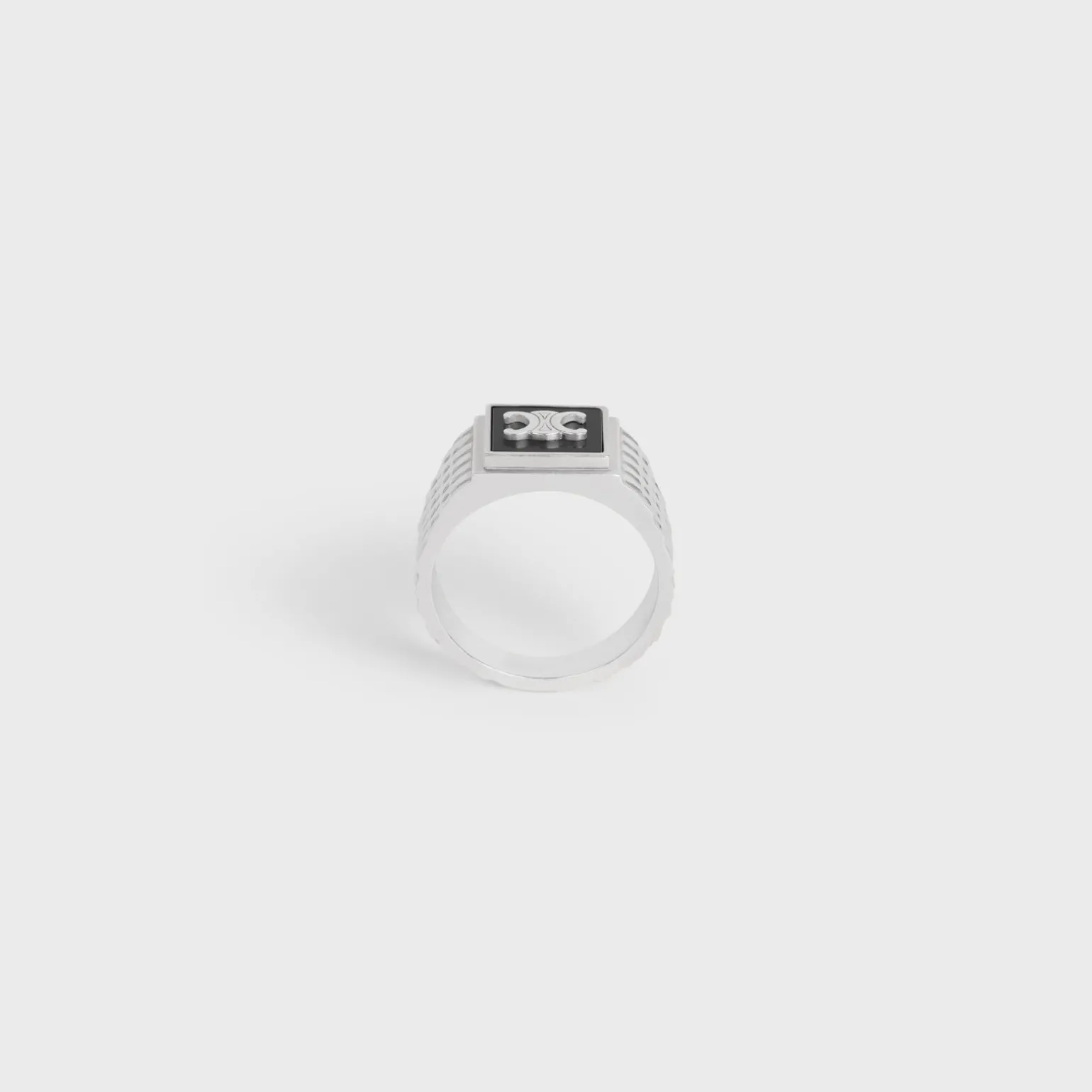 Triomphe Python Signet Ring in Onyx and Sterling Silver with Rhodium finish