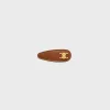 Triomphe Snap Hair Clip in Calfskin, Brass with Gold Finish and Steel
