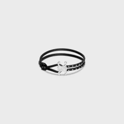 Triomphe Stud Clasp Bracelet in Brass with Rhodium Finish and Calfskin