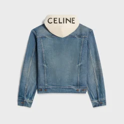 trucker jacket with hood in union wash denim