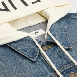 trucker jacket with hood in union wash denim