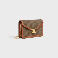 WALLET ON CHAIN MARGO in PIED DE POULE TEXTILE AND CALFSKIN