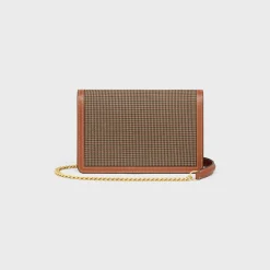 WALLET ON CHAIN MARGO in PIED DE POULE TEXTILE AND CALFSKIN