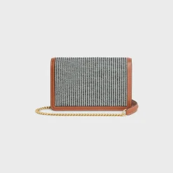 WALLET ON CHAIN MARGO in STRIPED TEXTILE AND CALFSKIN