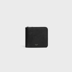 ZIPPED BI-FOLD WALLET Essentials Grained Calfskin BLACK