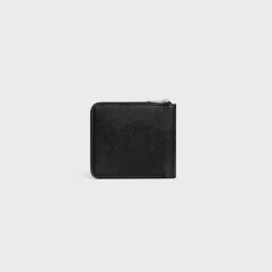 ZIPPED BI-FOLD WALLET Essentials Grained Calfskin BLACK