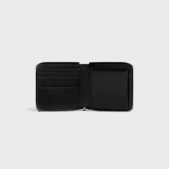 ZIPPED BI-FOLD WALLET Essentials Grained Calfskin BLACK