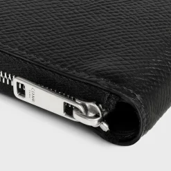 ZIPPED BI-FOLD WALLET Essentials Grained Calfskin BLACK