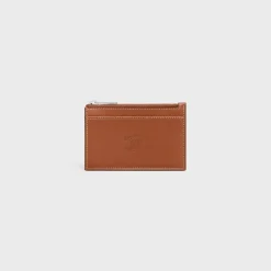 Zipped Card Holder in Natural calfskin with triomphe embossed