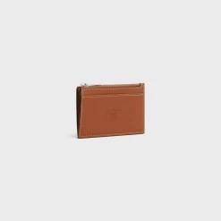 Zipped Card Holder in Natural calfskin with triomphe embossed