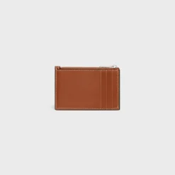 Zipped Card Holder in Natural calfskin with triomphe embossed