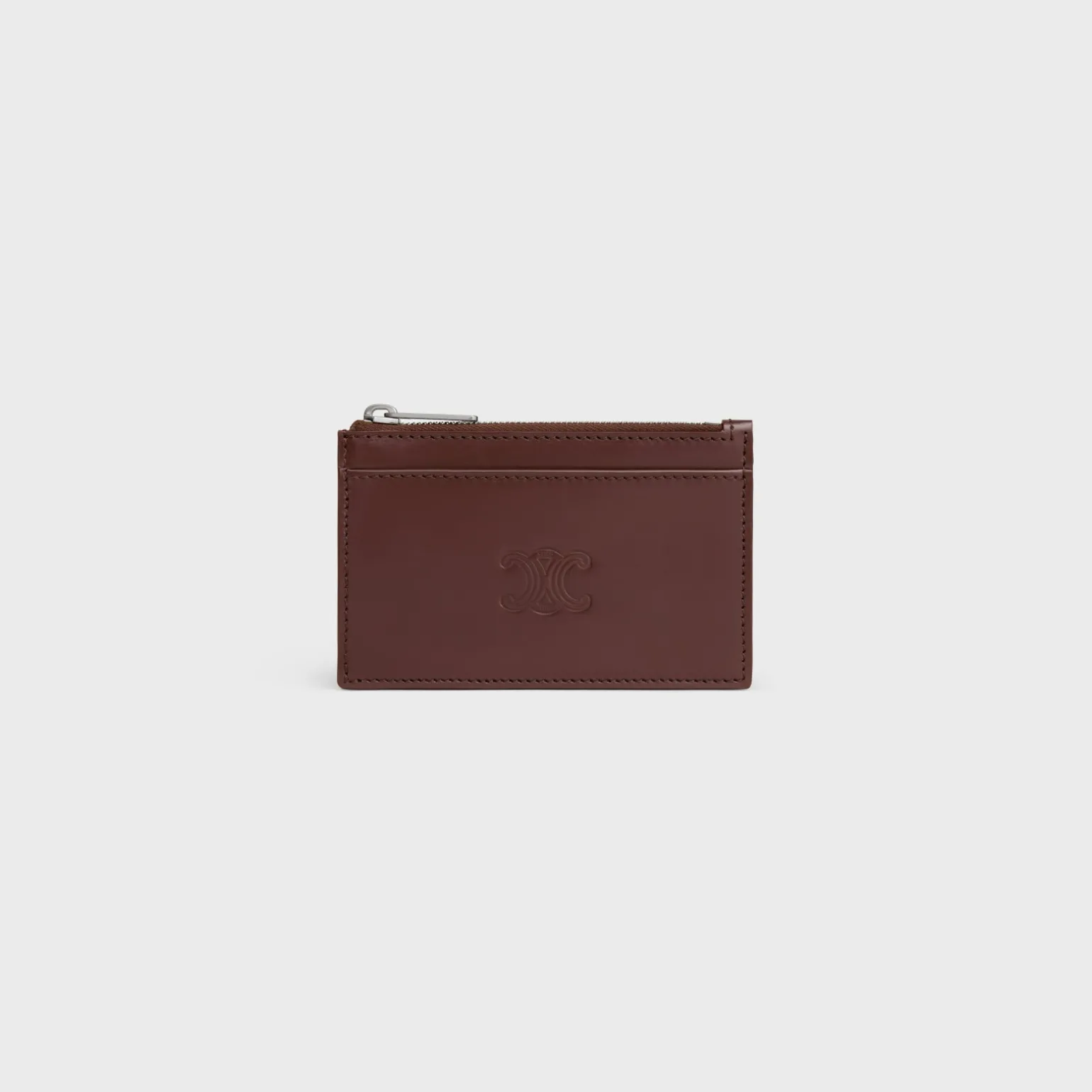 Zipped Card Holder in Satinated calfskin with triomphe embossed