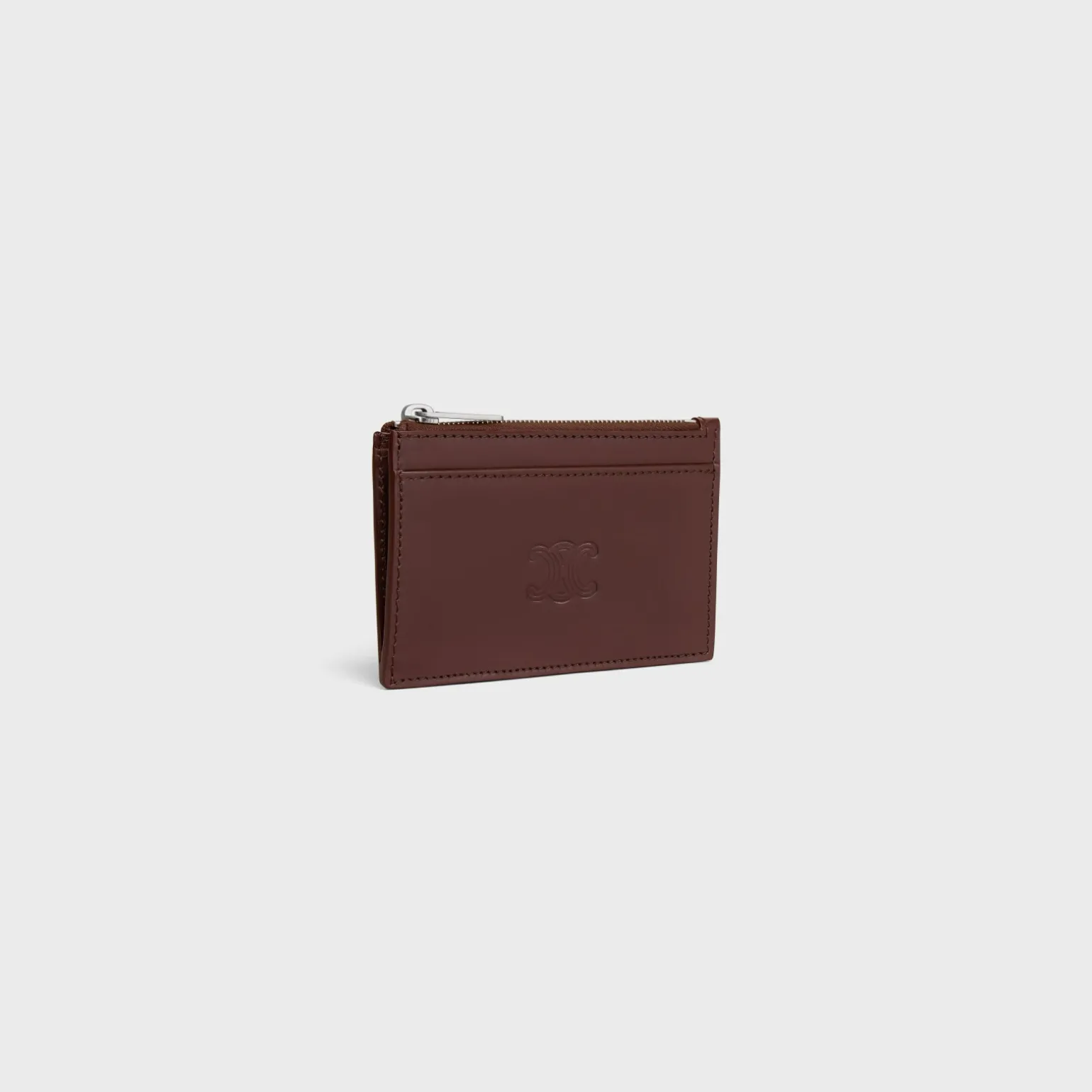 Zipped Card Holder in Satinated calfskin with triomphe embossed