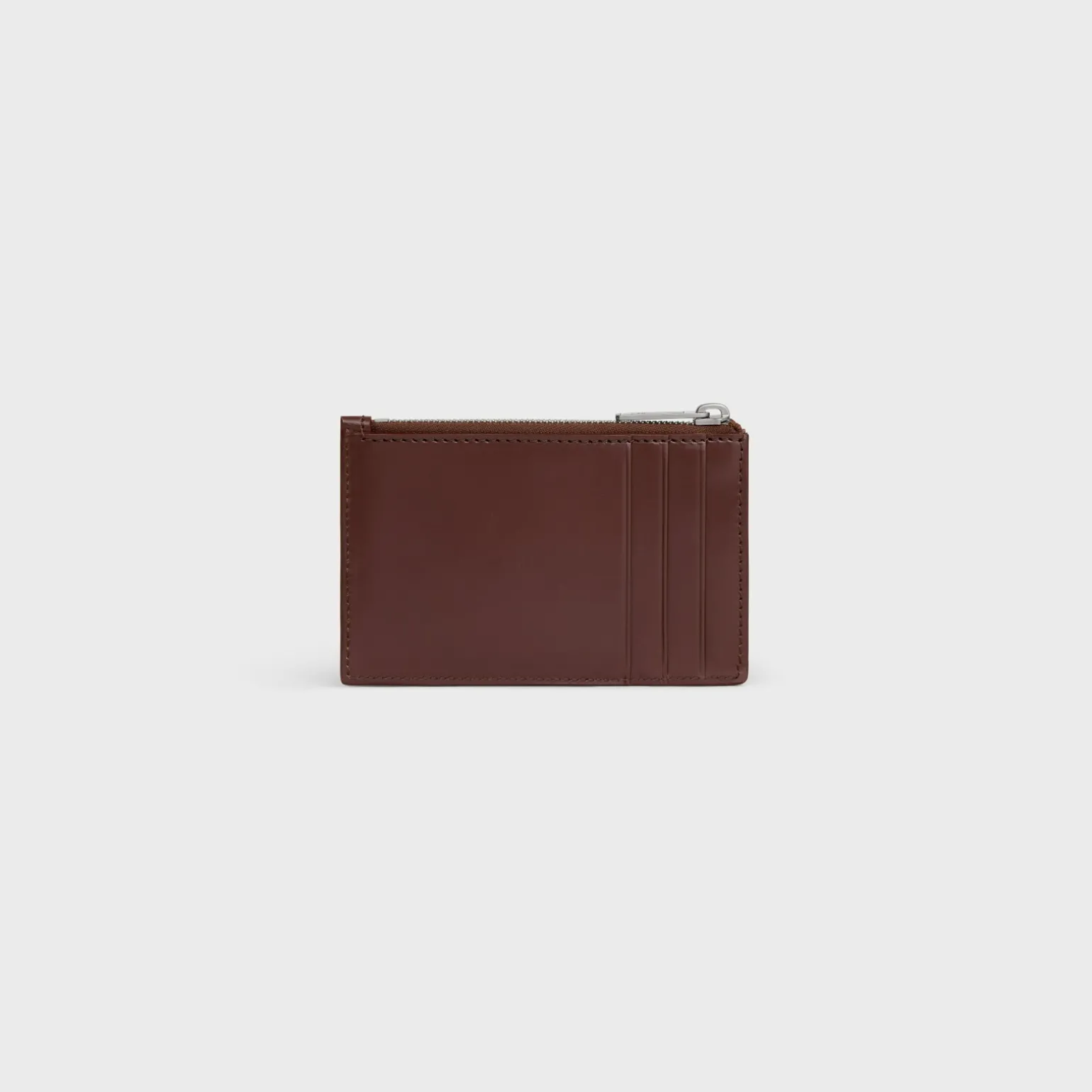 Zipped Card Holder in Satinated calfskin with triomphe embossed