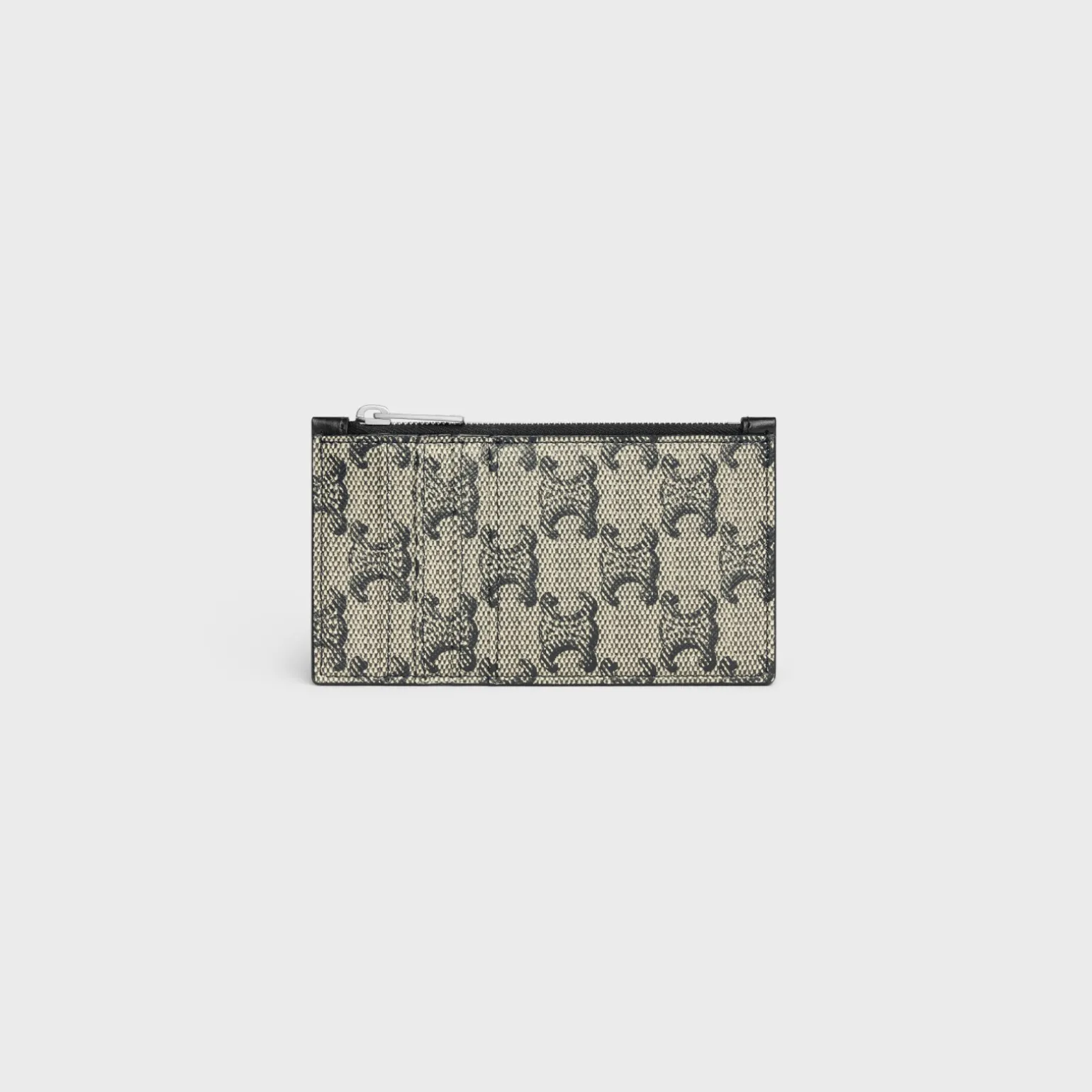 Zipped Compact Card Holder TRIOMPHE CANVAS & CALFSKIN BEIGE