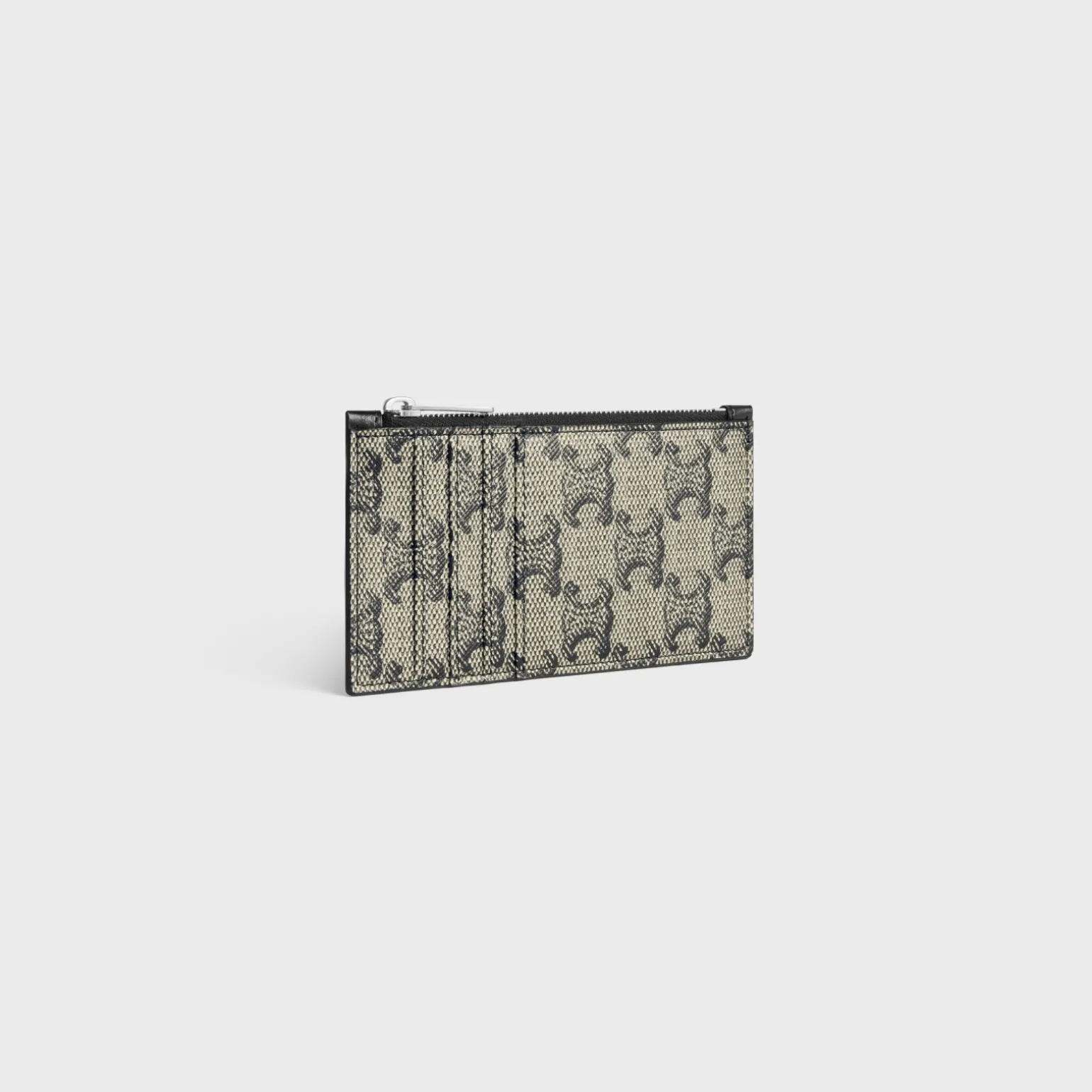 Zipped Compact Card Holder TRIOMPHE CANVAS & CALFSKIN BEIGE